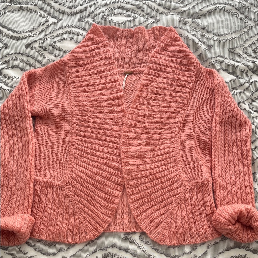 Free People Coral Ribbed Cardigan Open front Mohair